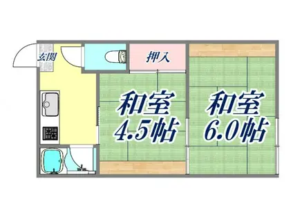 武庫ハイマA棟(2K/2階)の間取り写真