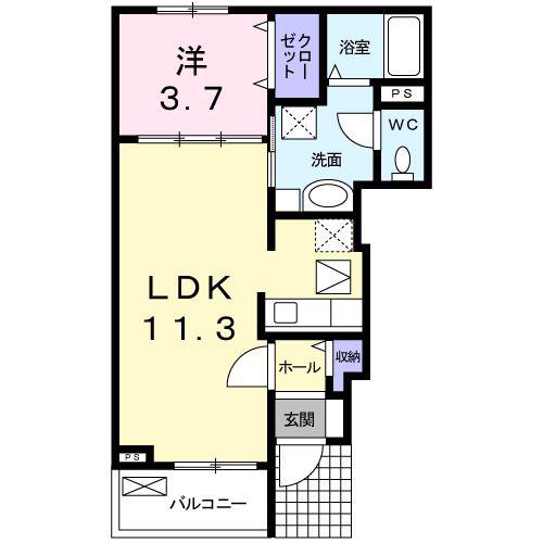 オーク ヴィレッジII(1LDK/1階)の間取り写真