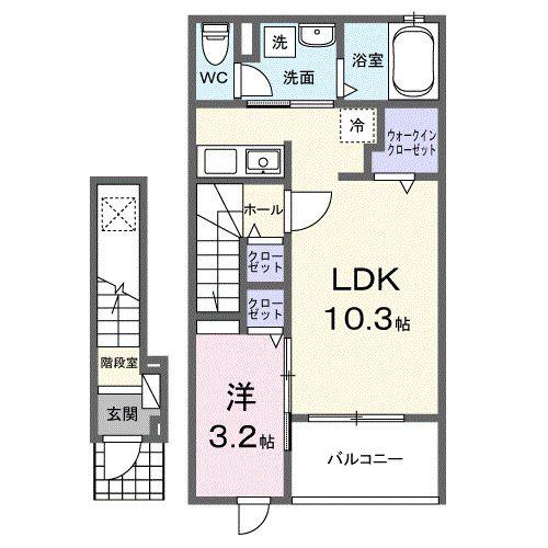 メゾンラペーシュ(1LDK/2階)の間取り写真