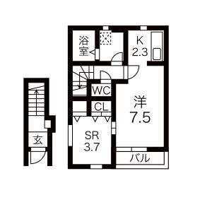 KINGDOMII(1SK/2階)の間取り写真