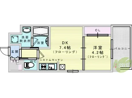 ライブガーデン新大阪(1DK/3階)の間取り写真