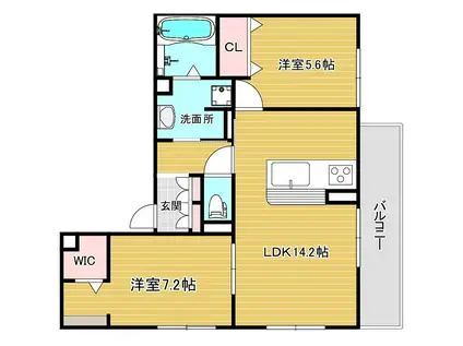 D-RESIDENCE高槻市下田部B(2LDK/1階)の間取り写真