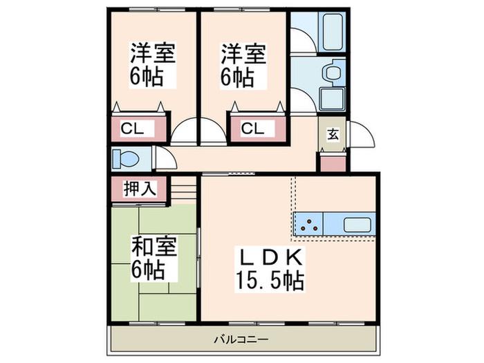 グリーンヒル藤が丘C II(3LDK/2階)の間取り写真
