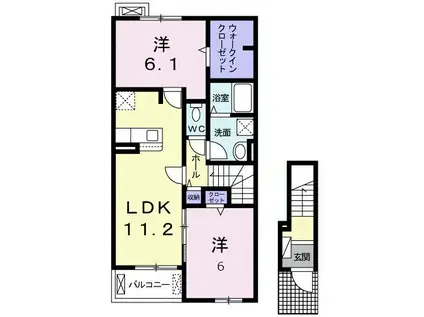 ノーブル筑前I(2LDK/2階)の間取り写真