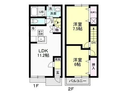 エスポアハイツ HIRATA B(2LDK/1階)の間取り写真