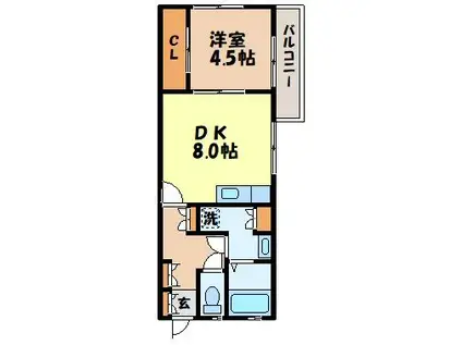ベルリード扇町(1DK/2階)の間取り写真