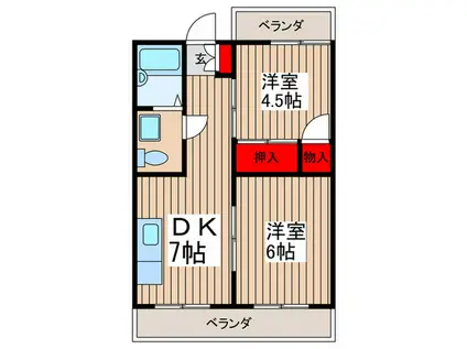 東国分マンション(2DK/4階)の間取り写真