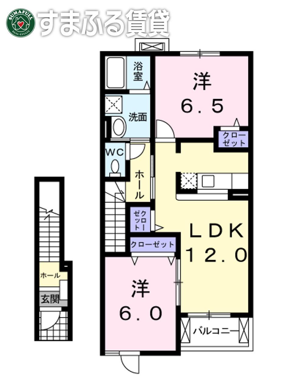 インペリアルB(2LDK/2階)の間取り写真