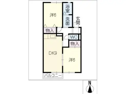 グランシャリオ岩滝(2DK/2階)の間取り写真