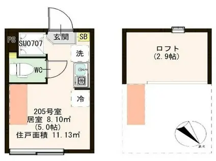 ハーモニーテラス宮本町IV(ワンルーム/2階)の間取り写真