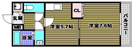 ラパス高倉台II番館(1DK/2階)の間取り写真