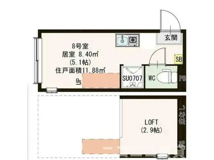 ハーモニーテラス東中野(ワンルーム/2階)の間取り写真