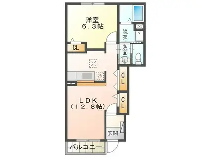 パストラーレ涼A棟(1LDK/1階)の間取り写真