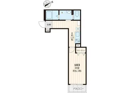 東武伊勢崎線 鐘ケ淵駅 徒歩9分 3階建 築5年(1K/1階)の間取り写真
