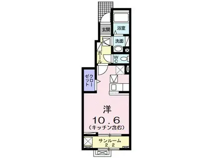 ヴィラージュ・ツボノIII(ワンルーム/1階)の間取り写真