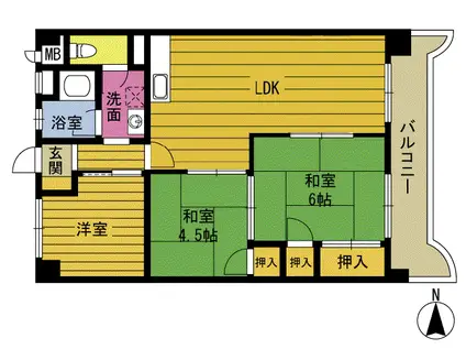 屋田第二養魚ビル(3LDK/1階)の間取り写真