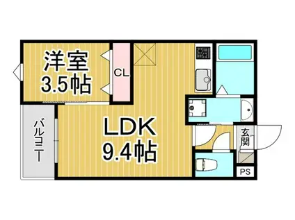 シエーナ川西美園(1LDK/2階)の間取り写真