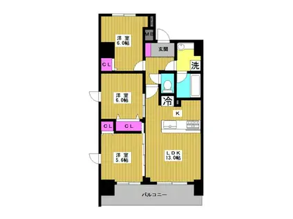 サンプレジエール(3LDK/11階)の間取り写真