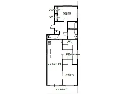 ひらのマンション(3LDK/4階)の間取り写真