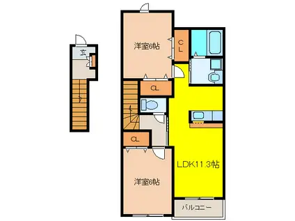 アビタシオン向山(2LDK/2階)の間取り写真