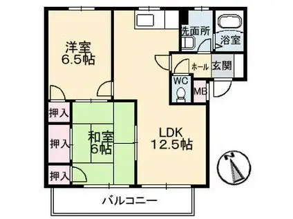 クローカス浜角壱番館(2LDK/1階)の間取り写真