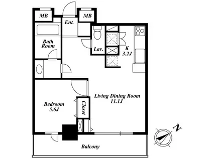 KDXレジデンス白金I(1LDK/5階)の間取り写真