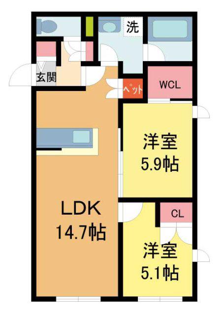 ベル アントレ 西宮(2LDK/1階)の間取り写真