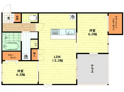 内代レジデンスノース(2LDK/1階)の間取り写真