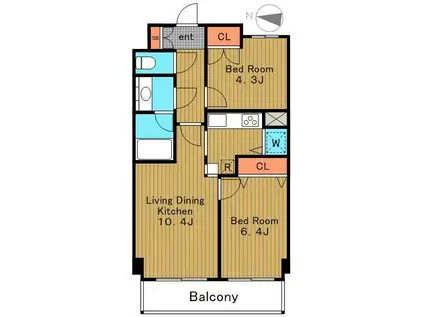 ベルジュ弥生町(2DK/4階)の間取り写真