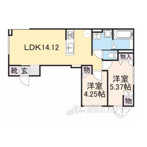 ベルリード桂(2LDK/1階)の間取り写真