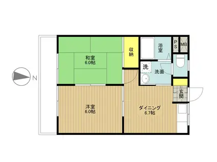 メゾンロッシュ(2DK/2階)の間取り写真