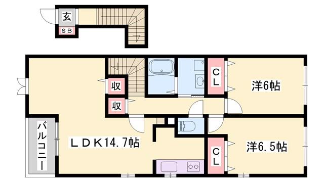 ラ・グラシアIII(2LDK/2階)の間取り写真
