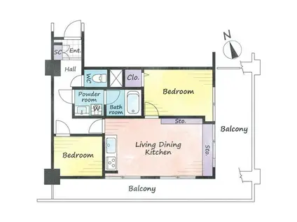 ハイネス落合(2LDK/5階)の間取り写真