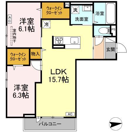 RESUA向中野 D棟(2LDK/2階)の間取り写真