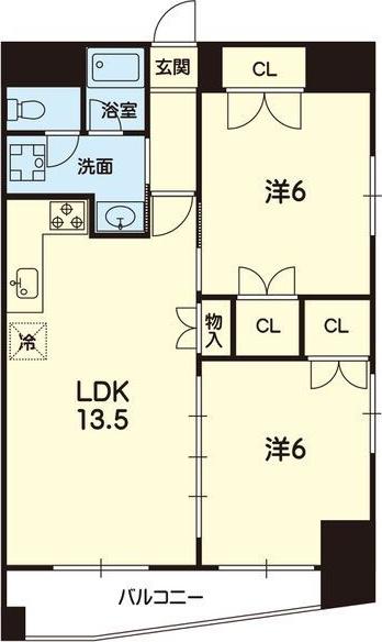 ヒルクレストフォーエス水前寺(2LDK/5階)の間取り写真