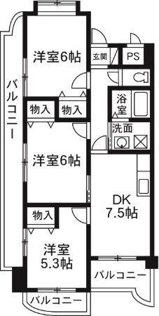 ドーチェスター(3DK/1階)の間取り写真