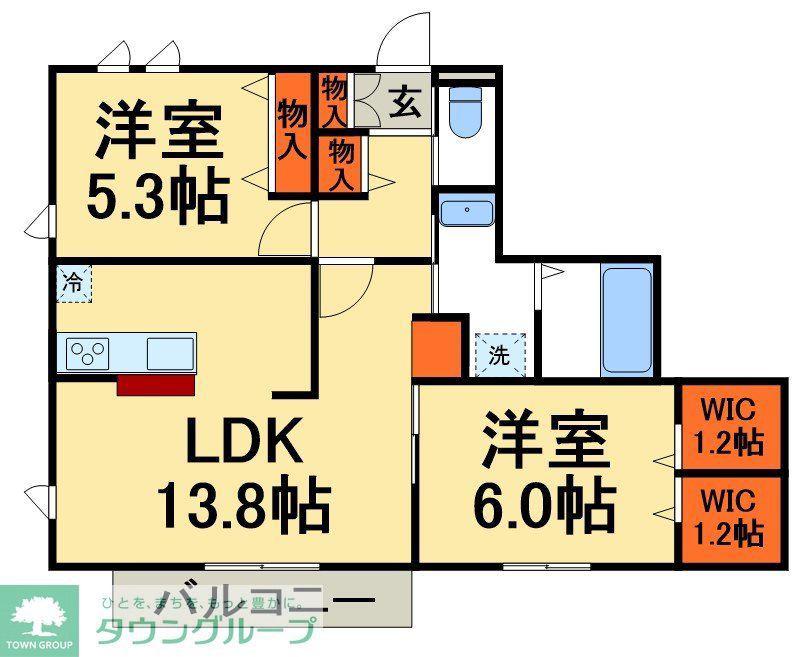 クレアーレB棟(2LDK/1階)の間取り写真
