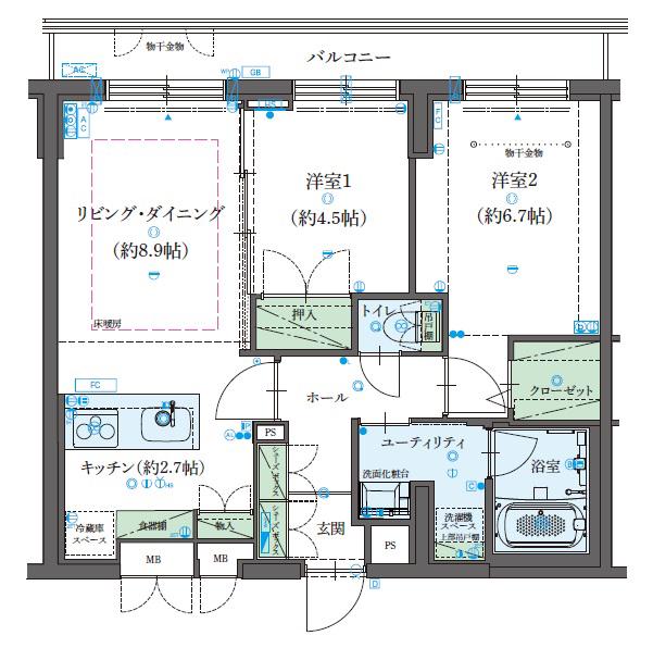 ファインクラス札幌琴似(2LDK/5階)の間取り写真