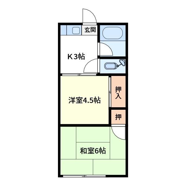第三八千代荘(2K/1階)の間取り写真