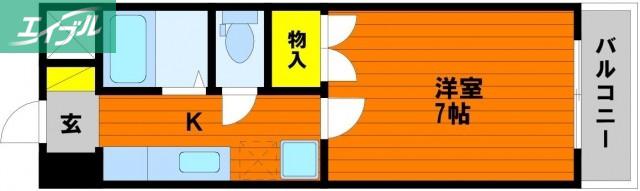 コスモクィーン矢坂I(1K/3階)の間取り写真