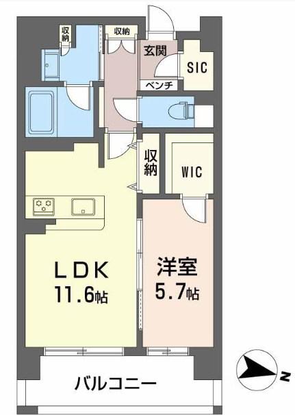 シャーメゾンステージBEFU(1LDK/2階)の間取り写真