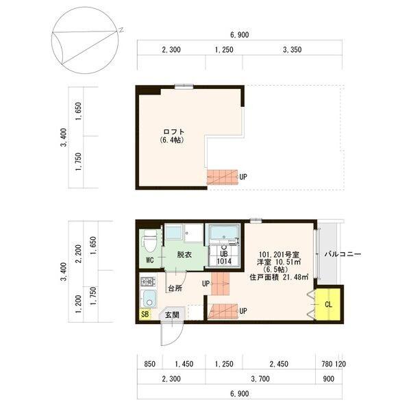 LOFT15野並(1K/2階)の間取り写真