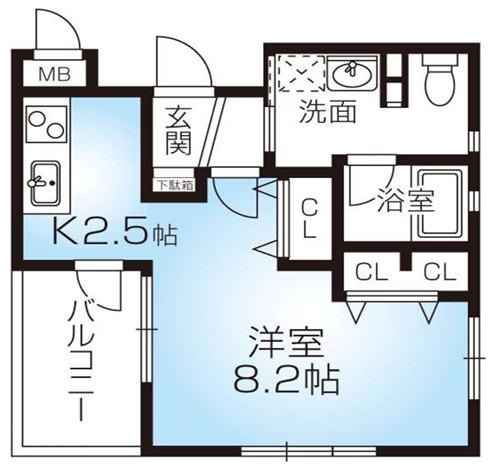 ワコーレヴィータ月見山(ワンルーム/2階)の間取り写真