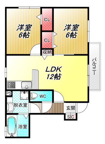 カーサ・デ・ソル(2LDK/1階)の間取り写真