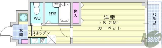 ブラントワール仙台木町(1K/1階)の間取り写真