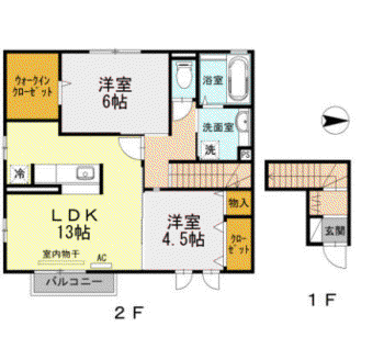 ウエストゥランタン A棟(2LDK/2階)の間取り写真