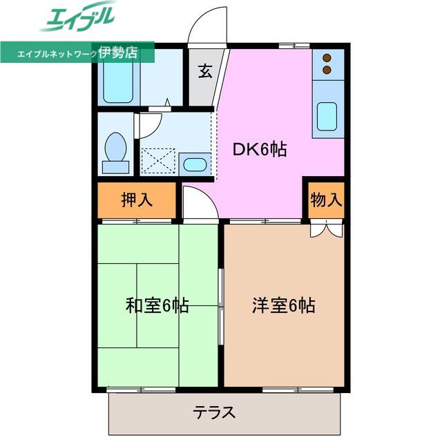 スパークシティ(2DK/1階)の間取り写真