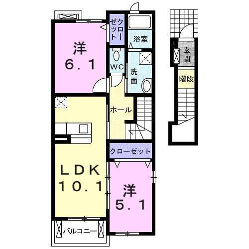 エスペランサ弐番館(2LDK/2階)の間取り写真