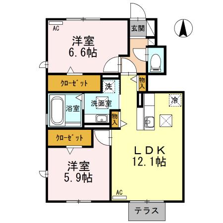 エトワール A(2LDK/1階)の間取り写真