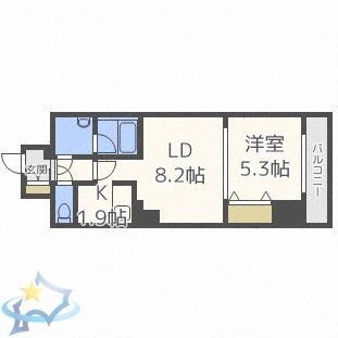 ビッグパレス南5条(1LDK/6階)の間取り写真